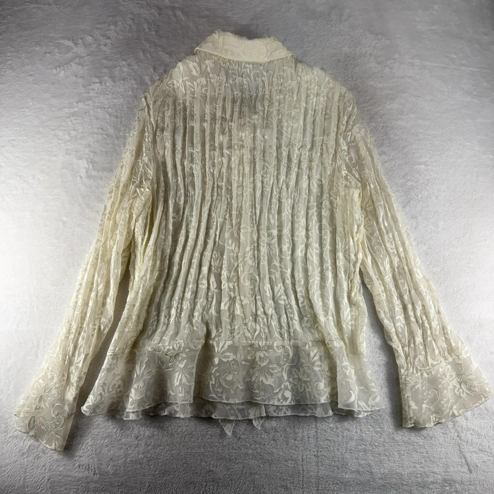 Vintage XL Ivory Satin Top Victorian Renaissance Party Ruffles Romantic Blouse - Picture 11 of 12
